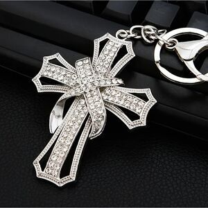 CHRISTIAN CROSS Sparkling Embellished Silver Tone Keychain